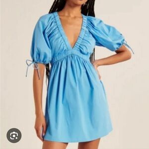 Abercrombie & Fitch Blue Poplin Puff Sleeve Babydoll Mini Dress